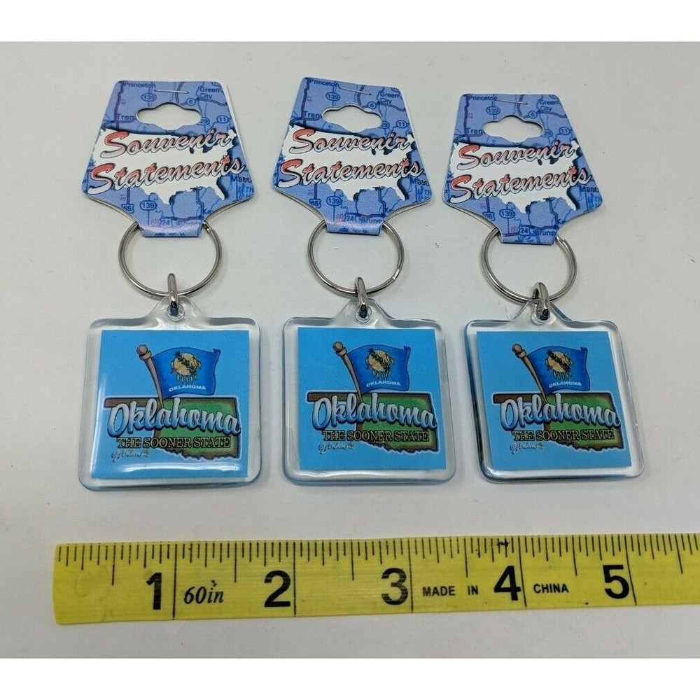 Oklahoma The Sooner State Flag Keychain Set Set of 3 Lot VTG